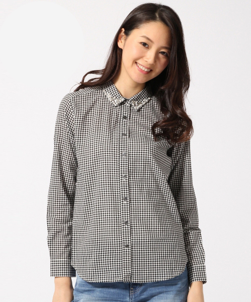 GLOBAL WORK(グローバルワーク)の「コットンレーヨンビジューエリシャツ長袖/567161(シャツ/ブラウス・レディース・ホワイト/その他/ライトブルー/ブルー/ホワイト系その他/ブルー系その他・LARGE/SMALL/MEDIUM)」の6枚目の写真