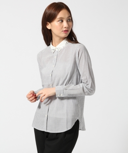GLOBAL WORK(グローバルワーク)の「コットンレーヨンビジューエリシャツ長袖/567161(シャツ/ブラウス・レディース・ホワイト/その他/ライトブルー/ブルー/ホワイト系その他/ブルー系その他・LARGE/SMALL/MEDIUM)」の4枚目の写真