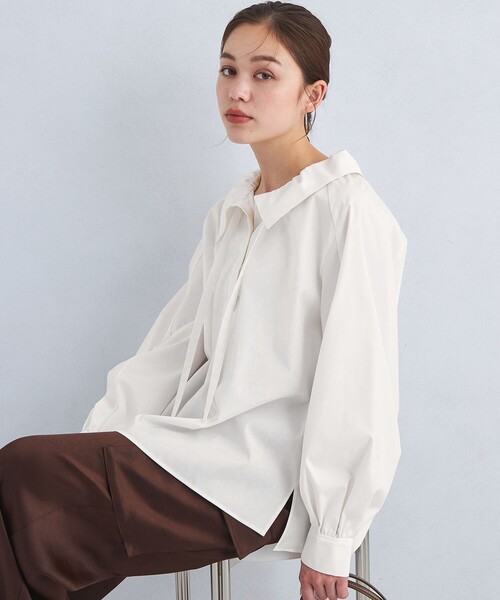 green label relaxing(グリーンレーベルリラクシング)の「フリルカラー ブラウス -マシンウォッシャブル・UVカット-(シャツ/ブラウス・レディース・コバルトブルー/ネイビー/ホワイト・FREE)」の6枚目の写真