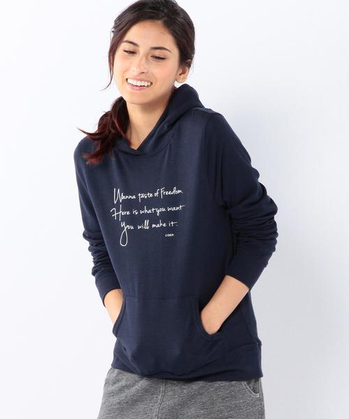 coen(コーエン)の「ミニ裏毛ロゴプリントプルオーバーパーカー(パーカー・レディース・グレー/ダークグリーン/ネイビー/ホワイト・MEDIUM/LARGE)」の4枚目の写真