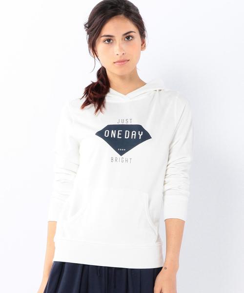 coen(コーエン)の「ミニ裏毛ロゴプリントプルオーバーパーカー(パーカー・レディース・グレー/ダークグリーン/ネイビー/ホワイト・MEDIUM/LARGE)」の2枚目の写真