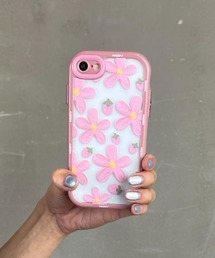 Loco Ocean（ロコオーシャン）の「花柄 デイジー総柄 イチゴ 配色カラー ラメグラデーション 耐衝撃 ぷっくり TPU素材 / クリア スマホカバー iPhoneケース ( 7 / 8 / SE2 / 13 / 14 / 15 / 15pro )（スマホケース/カバー）」