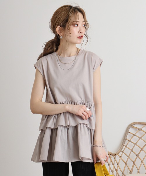 エグランティーヌ EGLANTINE ロゴ入りハイネックカットソー （アイボリー） セール】Eglantine ティアードカットソー（Tシャツ/カットソー