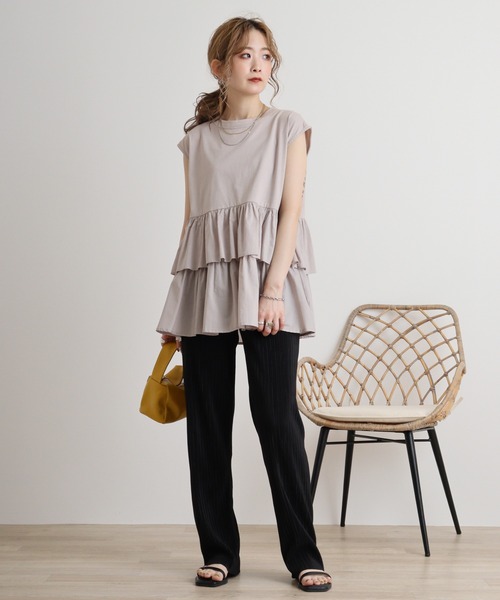 エグランティーヌ EGLANTINE ロゴ入りハイネックカットソー （アイボリー） セール】Eglantine ティアードカットソー（Tシャツ/カットソー