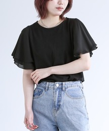 異素材フレアスリーブTシャツ