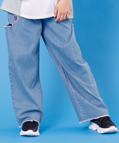 algy（アルジー）の「シシュウ入りグランジワイドタックパンツ（その他パンツ・キッズ・サックスブルー/ブラック・MEDIUM/XX-SMALL/X-SMALL/SMALL）」の2枚目の写真