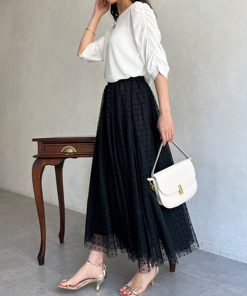 Chez toi（シェトワ）の「チュールスカート（スカート・レディース・チャコールグレー/ブラック/グレイッシュベージュ・FREE）」の4枚目の写真