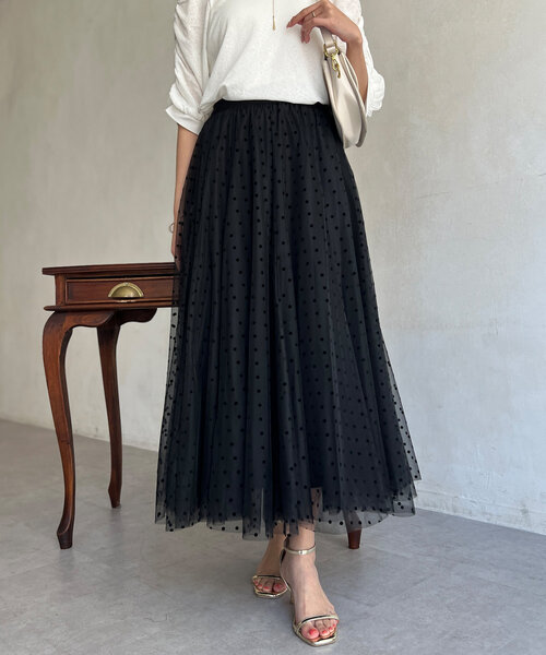 Chez toi（シェトワ）の「チュールスカート（スカート・レディース・チャコールグレー/ブラック/グレイッシュベージュ・FREE）」の6枚目の写真