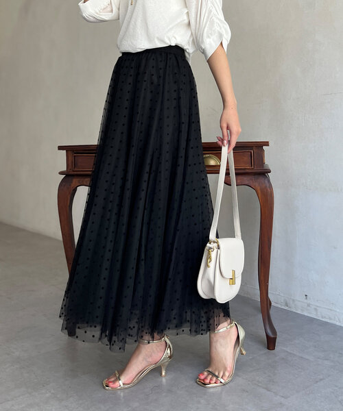 Chez toi（シェトワ）の「チュールスカート（スカート・レディース・チャコールグレー/ブラック/グレイッシュベージュ・FREE）」の7枚目の写真