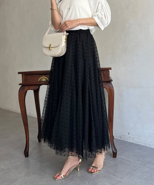 Chez toi（シェトワ）の「チュールスカート（スカート・レディース・チャコールグレー/ブラック/グレイッシュベージュ・FREE）」の8枚目の写真