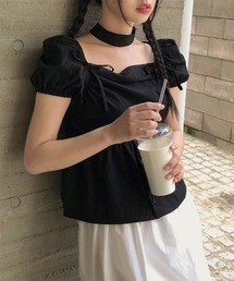 ブラウス シャツ チョーカーリボンパフブラウス レディース チョーカーSETラブリーフリルリボンブラウス[品番：FROW0001426