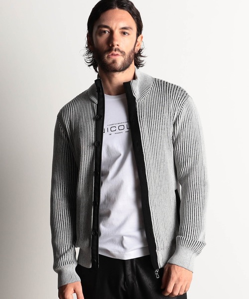 HIDEAWAYS NICOLE（ハイダウェイニコル）の「プレーティングリブZIPブルゾン（カーディガン/ボレロ・メンズ・オフホワイト/ブラック/ホワイト×ブラック/ボルドー・X-LARGE/LARGE/MEDIUM）」の2枚目の写真