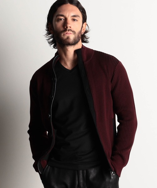 HIDEAWAYS NICOLE（ハイダウェイニコル）の「プレーティングリブZIPブルゾン（カーディガン/ボレロ・メンズ・オフホワイト/ブラック/ホワイト×ブラック/ボルドー・X-LARGE/LARGE/MEDIUM）」の4枚目の写真