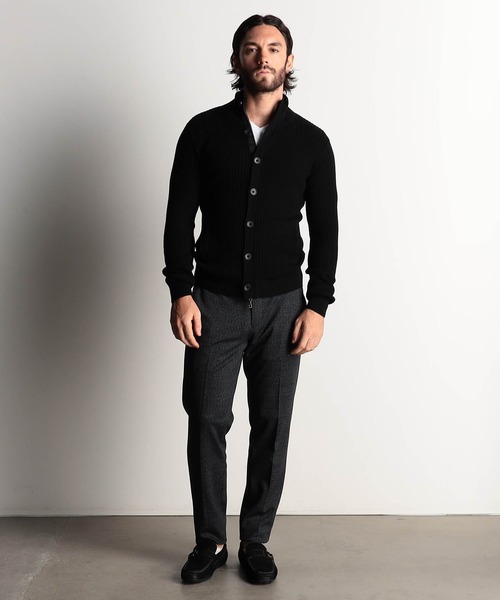 HIDEAWAYS NICOLE（ハイダウェイニコル）の「プレーティングリブZIPブルゾン（カーディガン/ボレロ・メンズ・オフホワイト/ブラック/ホワイト×ブラック/ボルドー・X-LARGE/LARGE/MEDIUM）」の7枚目の写真