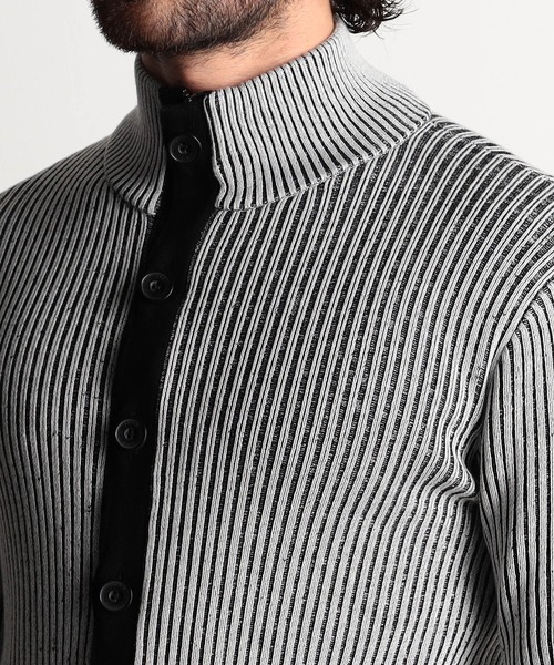 HIDEAWAYS NICOLE（ハイダウェイニコル）の「プレーティングリブZIPブルゾン（カーディガン/ボレロ・メンズ・オフホワイト/ブラック/ホワイト×ブラック/ボルドー・X-LARGE/LARGE/MEDIUM）」の11枚目の写真