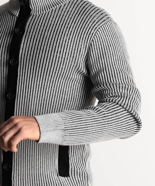 HIDEAWAYS NICOLE（ハイダウェイニコル）の「プレーティングリブZIPブルゾン（カーディガン/ボレロ・メンズ・オフホワイト/ブラック/ホワイト×ブラック/ボルドー・X-LARGE/LARGE/MEDIUM）」の12枚目の写真