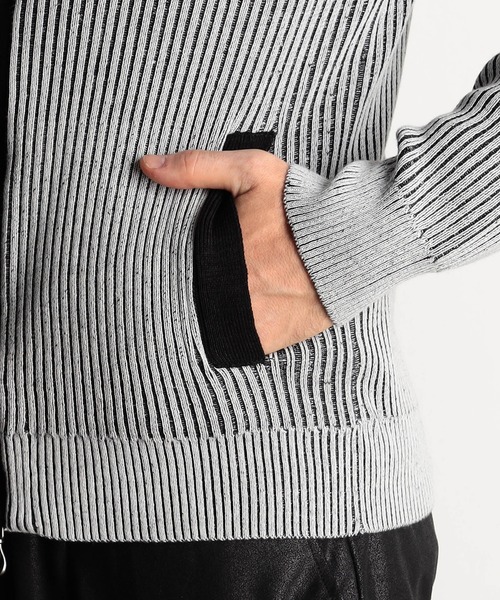 HIDEAWAYS NICOLE（ハイダウェイニコル）の「プレーティングリブZIPブルゾン（カーディガン/ボレロ・メンズ・オフホワイト/ブラック/ホワイト×ブラック/ボルドー・X-LARGE/LARGE/MEDIUM）」の13枚目の写真