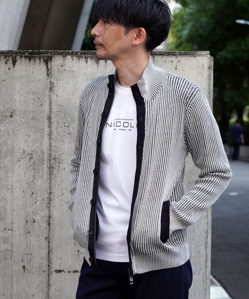 HIDEAWAYS NICOLE（ハイダウェイニコル）の「プレーティングリブZIPブルゾン（カーディガン/ボレロ・メンズ・オフホワイト/ブラック/ホワイト×ブラック/ボルドー・X-LARGE/LARGE/MEDIUM）」の21枚目の写真