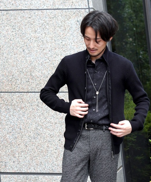 HIDEAWAYS NICOLE（ハイダウェイニコル）の「プレーティングリブZIPブルゾン（カーディガン/ボレロ・メンズ・オフホワイト/ブラック/ホワイト×ブラック/ボルドー・X-LARGE/LARGE/MEDIUM）」の22枚目の写真