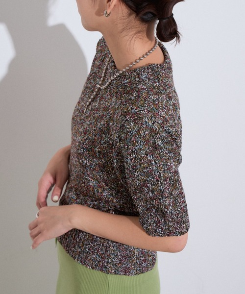 Eclat one(エクラワン)の「【Eclat one】綿タッチ ミックス糸 コンパクト サマーニット(Tシャツ/カットソー・レディース・イエロー/ブルー/ブラック・FREE)」の10枚目の写真