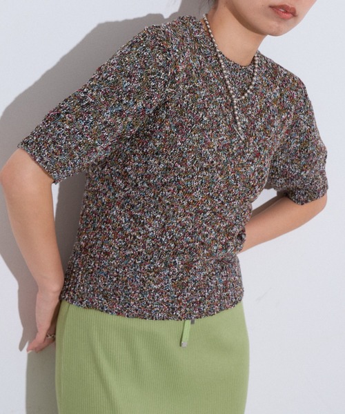 Eclat one(エクラワン)の「【Eclat one】綿タッチ ミックス糸 コンパクト サマーニット(Tシャツ/カットソー・レディース・イエロー/ブルー/ブラック・FREE)」の12枚目の写真