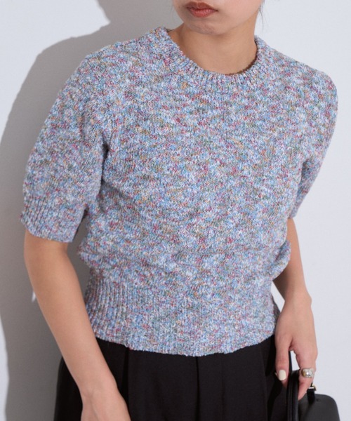 Eclat one(エクラワン)の「【Eclat one】綿タッチ ミックス糸 コンパクト サマーニット(Tシャツ/カットソー・レディース・イエロー/ブルー/ブラック・FREE)」の19枚目の写真