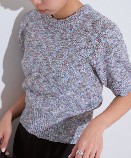 Eclat one(エクラワン)の「【Eclat one】綿タッチ ミックス糸 コンパクト サマーニット(Tシャツ/カットソー・レディース・イエロー/ブルー/ブラック・FREE)」の15枚目の写真