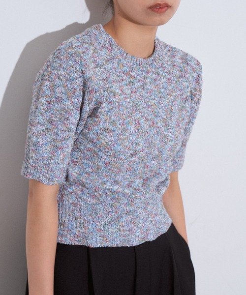 Eclat one(エクラワン)の「【Eclat one】綿タッチ ミックス糸 コンパクト サマーニット(Tシャツ/カットソー・レディース・イエロー/ブルー/ブラック・FREE)」の17枚目の写真