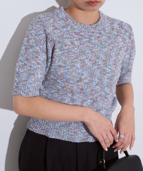Eclat one(エクラワン)の「【Eclat one】綿タッチ ミックス糸 コンパクト サマーニット(Tシャツ/カットソー・レディース・イエロー/ブルー/ブラック・FREE)」の16枚目の写真