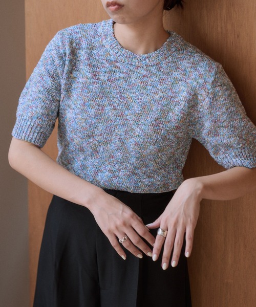 Eclat one(エクラワン)の「【Eclat one】綿タッチ ミックス糸 コンパクト サマーニット(Tシャツ/カットソー・レディース・イエロー/ブルー/ブラック・FREE)」の14枚目の写真