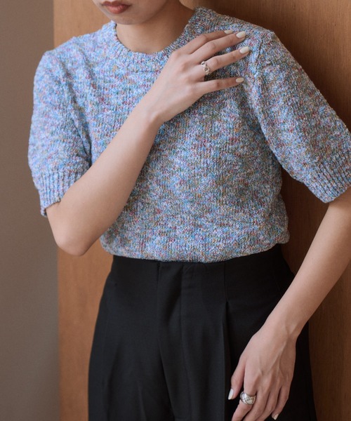 Eclat one(エクラワン)の「【Eclat one】綿タッチ ミックス糸 コンパクト サマーニット(Tシャツ/カットソー・レディース・イエロー/ブルー/ブラック・FREE)」の13枚目の写真