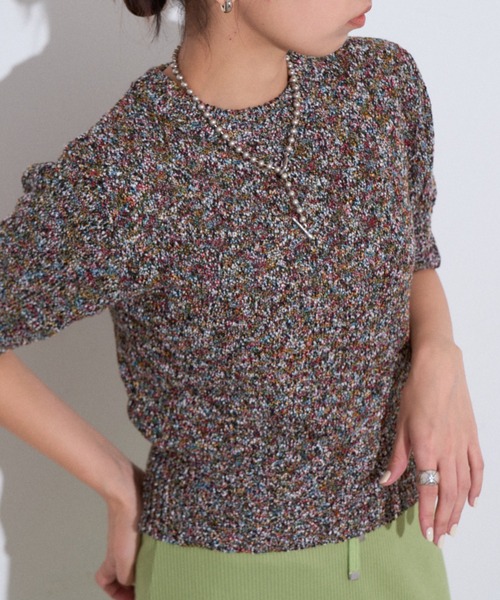 Eclat one(エクラワン)の「【Eclat one】綿タッチ ミックス糸 コンパクト サマーニット(Tシャツ/カットソー・レディース・イエロー/ブルー/ブラック・FREE)」の11枚目の写真