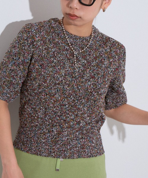Eclat one(エクラワン)の「【Eclat one】綿タッチ ミックス糸 コンパクト サマーニット(Tシャツ/カットソー・レディース・イエロー/ブルー/ブラック・FREE)」の8枚目の写真