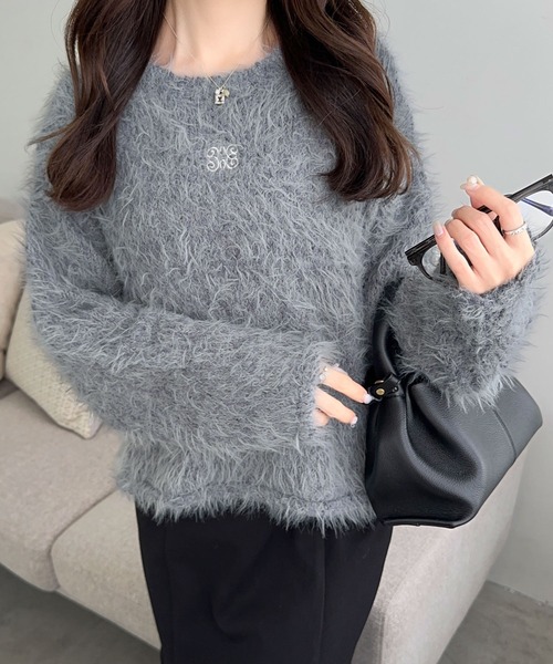 mily bilet(ミウィビレット)の「【mily bilet】愛され大人フェミニン。ポンポンフェザー胸刺繍ニット(ニット/セーター・レディース・アイボリー/チャコールグレー/ミント・LARGE/MEDIUM/X-LARGE/SMALL)」の9枚目の写真