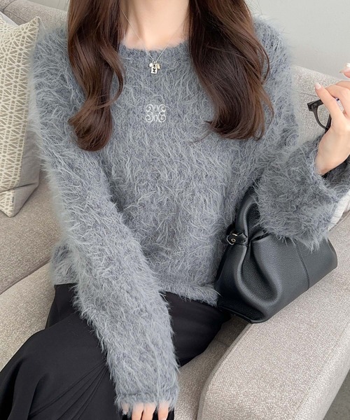 mily bilet(ミウィビレット)の「【mily bilet】愛され大人フェミニン。ポンポンフェザー胸刺繍ニット(ニット/セーター・レディース・アイボリー/チャコールグレー/ミント・LARGE/MEDIUM/X-LARGE/SMALL)」の8枚目の写真