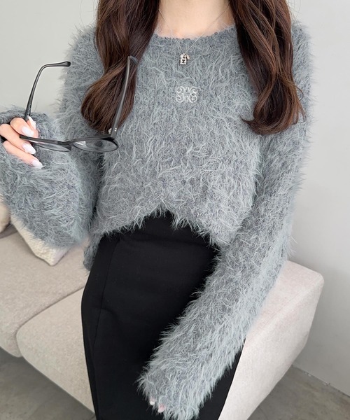mily bilet(ミウィビレット)の「【mily bilet】愛され大人フェミニン。ポンポンフェザー胸刺繍ニット(ニット/セーター・レディース・アイボリー/チャコールグレー/ミント・LARGE/MEDIUM/X-LARGE/SMALL)」の7枚目の写真
