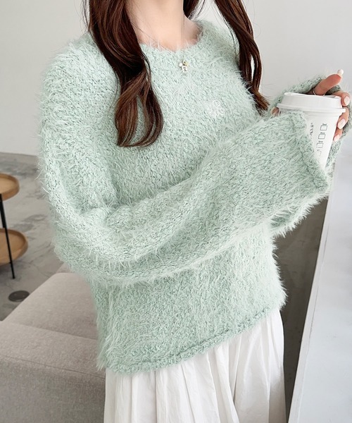 mily bilet(ミウィビレット)の「【mily bilet】愛され大人フェミニン。ポンポンフェザー胸刺繍ニット(ニット/セーター・レディース・アイボリー/チャコールグレー/ミント・LARGE/MEDIUM/X-LARGE/SMALL)」の10枚目の写真