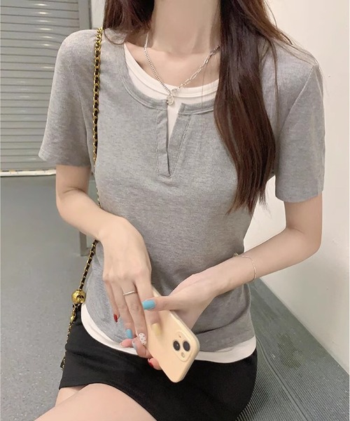 MAISON DE THERESE(メゾン ド テレーズ)の「フェイクレイヤードTシャツ(Tシャツ/カットソー・レディース・ブルー/グレー/ブラック・M/L)」の5枚目の写真