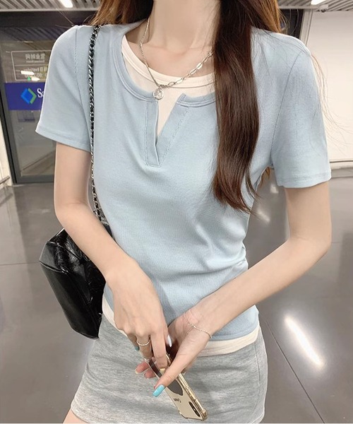 MAISON DE THERESE(メゾン ド テレーズ)の「フェイクレイヤードTシャツ(Tシャツ/カットソー・レディース・ブルー/グレー/ブラック・M/L)」の7枚目の写真