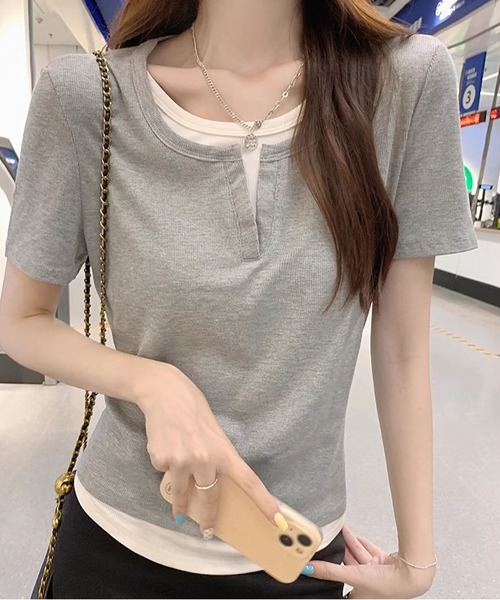 MAISON DE THERESE(メゾン ド テレーズ)の「フェイクレイヤードTシャツ(Tシャツ/カットソー・レディース・ブルー/グレー/ブラック・M/L)」の11枚目の写真