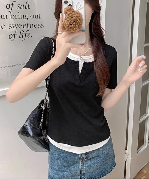 MAISON DE THERESE(メゾン ド テレーズ)の「フェイクレイヤードTシャツ(Tシャツ/カットソー・レディース・ブルー/グレー/ブラック・M/L)」の9枚目の写真