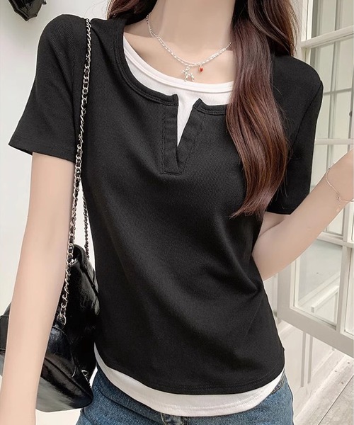 MAISON DE THERESE(メゾン ド テレーズ)の「フェイクレイヤードTシャツ(Tシャツ/カットソー・レディース・ブルー/グレー/ブラック・M/L)」の10枚目の写真