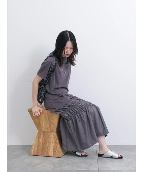 Samansa Mos2 blue（サマンサモスモスブルー）の「異素材ドッキングワンピース（ワンピース・レディース・カーキ/ブラック/チャコールグレー・F）」の6枚目の写真