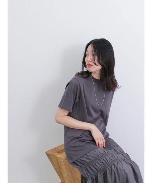 Samansa Mos2 blue（サマンサモスモスブルー）の「異素材ドッキングワンピース（ワンピース・レディース・カーキ/ブラック/チャコールグレー・F）」の7枚目の写真