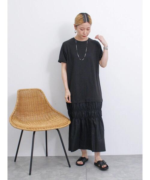 Samansa Mos2 blue（サマンサモスモスブルー）の「異素材ドッキングワンピース（ワンピース・レディース・カーキ/ブラック/チャコールグレー・F）」の10枚目の写真