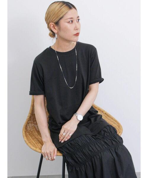 Samansa Mos2 blue（サマンサモスモスブルー）の「異素材ドッキングワンピース（ワンピース・レディース・カーキ/ブラック/チャコールグレー・F）」の12枚目の写真