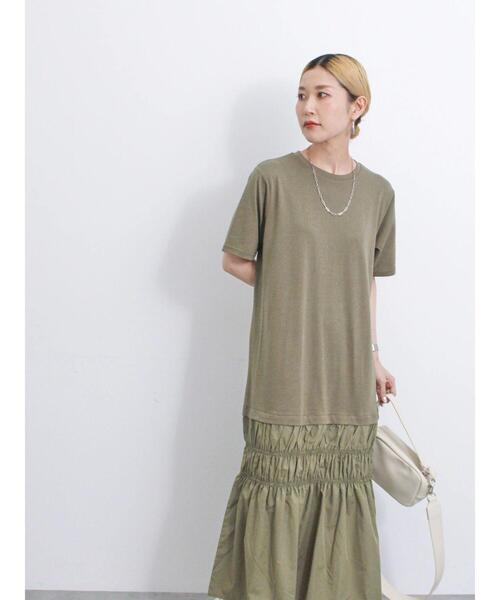 Samansa Mos2 blue（サマンサモスモスブルー）の「異素材ドッキングワンピース（ワンピース・レディース・カーキ/ブラック/チャコールグレー・F）」の15枚目の写真