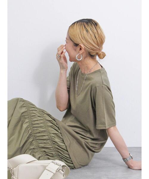 Samansa Mos2 blue（サマンサモスモスブルー）の「異素材ドッキングワンピース（ワンピース・レディース・カーキ/ブラック/チャコールグレー・F）」の18枚目の写真