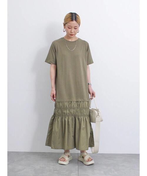 Samansa Mos2 blue（サマンサモスモスブルー）の「異素材ドッキングワンピース（ワンピース・レディース・カーキ/ブラック/チャコールグレー・F）」の21枚目の写真