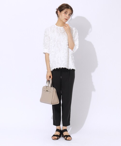 DRESKIP（ドレスキップ）の「◆【洗える】上品な甘さ フリンジ ジャカード5分袖ブラウス（シャツ/ブラウス・レディース・オフホワイト/ピンク系/ブラック・02/03/04）」の9枚目の写真